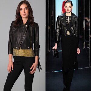 DVF MIKHAILA FRINGE Biker Leather Jacket